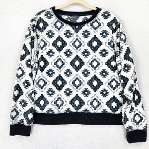 Eddie Bauer Sweater Womens 2XL Black White Printed Casual Fleece Pullover